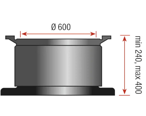 Dessin technique d''un récipient d''un diamètre de 600 et d''une hauteur variable de 240 à 400.