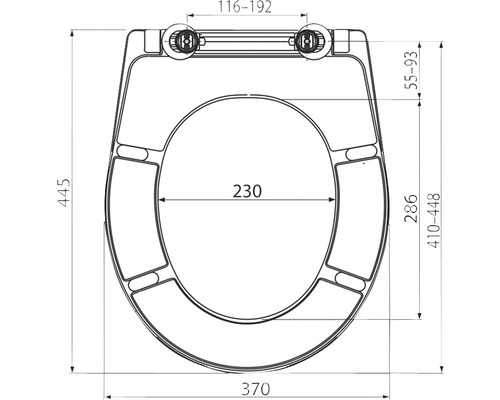Dessin technique d''un siège de WC avec cotations