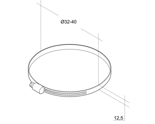 Collier de serrage d''un diamètre de 32 à 40 millimètres et d''une largeur de 12,5 millimètres.