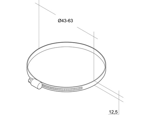 Collier de serrage avec les dimensions diamètre 43 à 63 et 12,5
