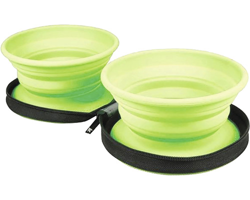 Écuelle de voyage pour chiens Kiwi Travel Double Bowl vert 16,5 x 4,5 cm pour emporter en voyage