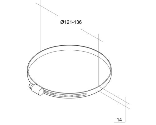 Collier de serrage avec des dimensions de 121 à 136 millimètres.