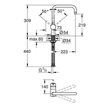 Schéma technique d''un robinet avec dimensions.
