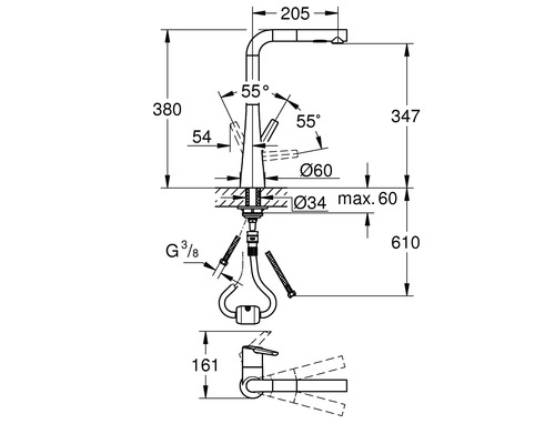 Schéma technique d''un robinet avec dimensions