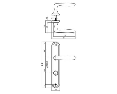 Dessin technique d''un ensemble de poignées de porte avec dimensions
