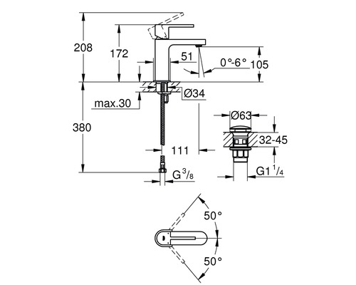 Schéma technique d''un robinet avec dimensions
