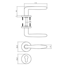 Schéma technique d''une poignée de porte avec dimensions
