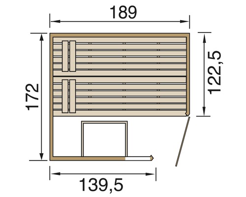Grundriss einer Sauna mit Maßangaben