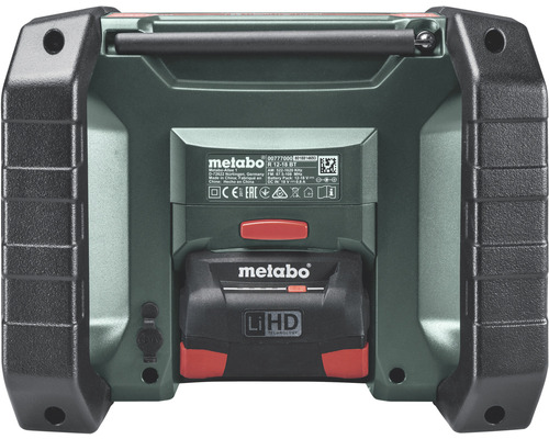 Radio Metabo avec bloc-piles vu de derrière