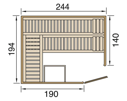 Plan d''une sauna avec indications de dimension