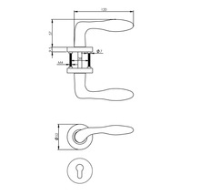 Schéma technique d''une poignée de porte avec indications de dimension