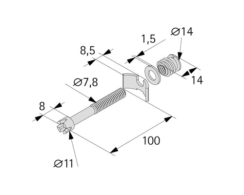 Dessin technique d''une vis avec accessoires et dimensions