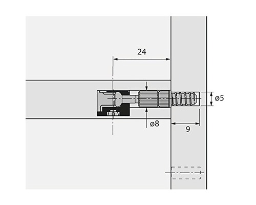 Schéma technique d''un connecteur de meubles avec indications de dimensions