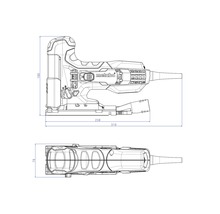 Dessin d''une scie sauteuse Metabo avec indications de dimensions
