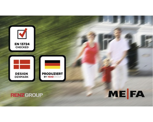 EN 13724 Geprüft Siegel. Design aus Dänemark Siegel. Hergestellt in Deutschland Siegel.