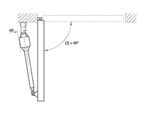 Schéma d''une ferrure d''abattant avec un angle d''ouverture de 90 degrés