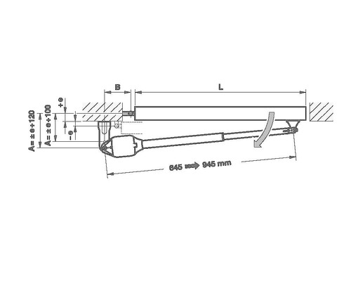 Schéma technique d''un ferme-porte avec indications de dimensions