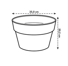 Abbildung eines Pflanzgefäßes mit den Maßen 35,0 cm Breite und 20,2 cm Höhe.