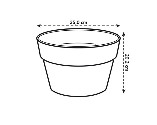 Abbildung eines Pflanzgefäßes mit den Maßen 35,0 cm Breite und 20,2 cm Höhe.