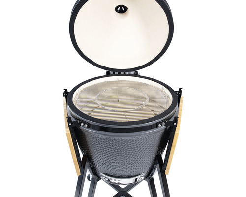 Keramikgrill mit offenem Deckel und Grillrost