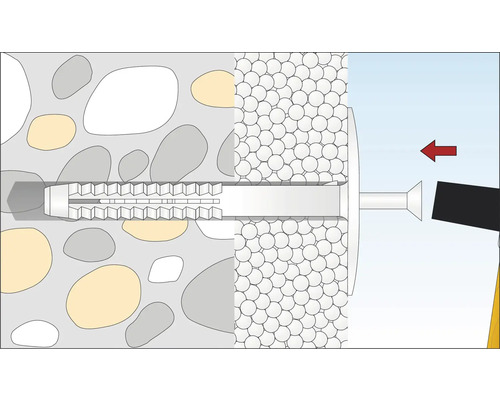 Illustration d''une fixation par cheville dans la maçonnerie.