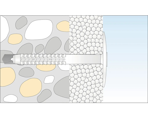 Illustration d''une fixation par cheville dans différents matériaux