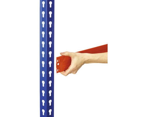 Main montant une étagère sur une échelle d''étagère bleue