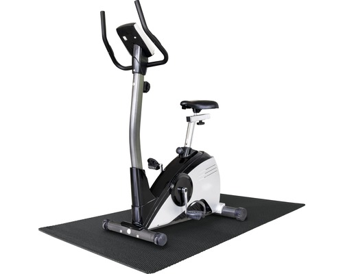 Vélo d''appartement sur un tapis de protection de sol pour appareils de fitness