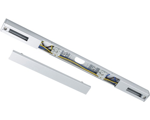 Aufbau-Lichtleiste mit geöffneter Abdeckung und Verkabelung