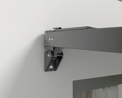 Vue détaillée d''un support de store sur un mur.