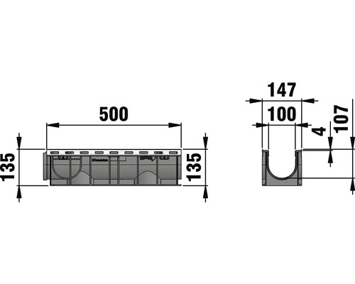 Schéma technique d''une rigole de drainage avec indications de dimensions