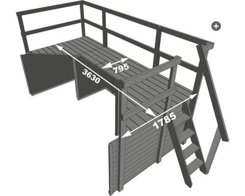Illustration d''une tour de jeu avec les dimensions 3630, 795 et 1785 millimètres.