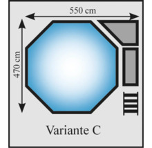 Abbildung der Poolvariante C mit den Maßen 550 cm mal 470 cm.