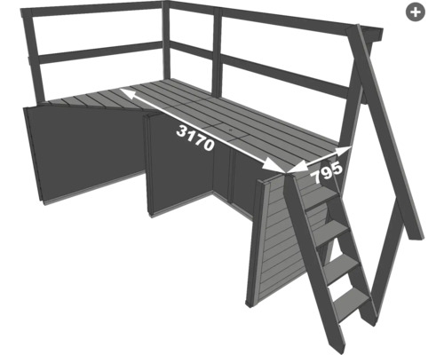 Spielturm mit Leiter und den Maßen 3170 mal 795 Millimeter