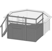 Abbildung eines Gartenpools mit Holzverkleidung, Treppe und Leiter