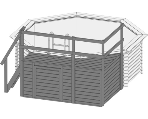 Abbildung eines Gartenpools mit Holzverkleidung, Treppe und Leiter