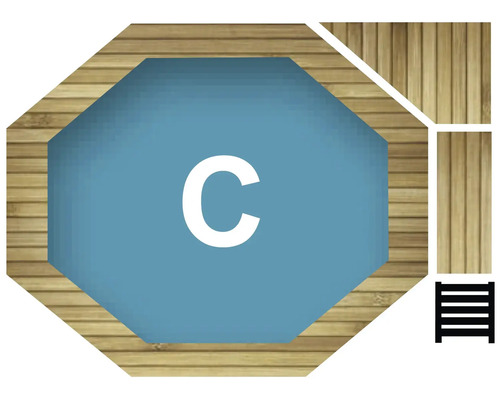 Achteckiger Pool mit Holzverkleidung und Leiter