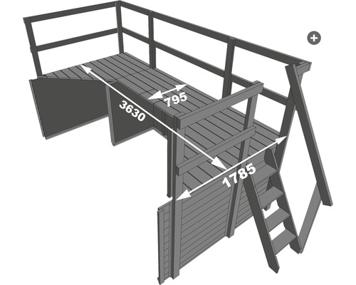 Tour de jeu avec des dimensions de 3630, 795 et 1785 millimètres.