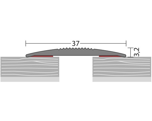 Image d''un profilé de transition avec indication des dimensions pour la longueur et la hauteur