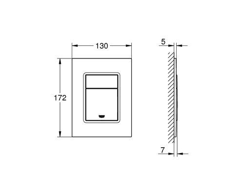 Technische Zeichnung einer Betätigungsplatte mit Maßangaben