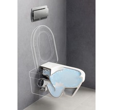 WC suspendu à fond creux avec plaque de commande, représentation graphique de la technique de rinçage