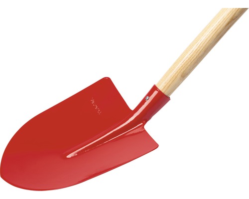 Roter Spaten mit Holzgriff