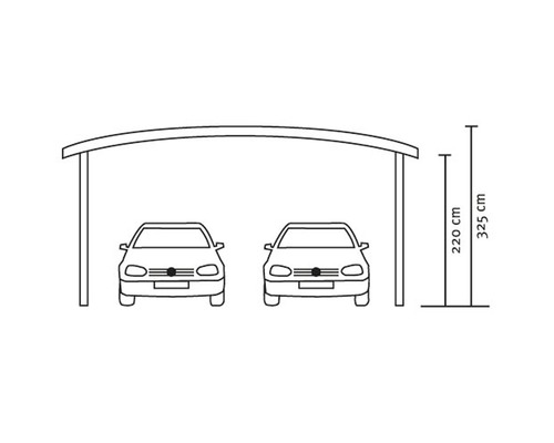 Schéma d''un double abri de voiture avec dimensions de 220 cm et 325 cm