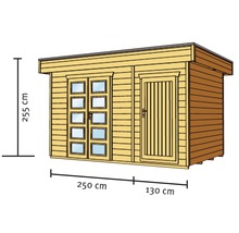 Blockbohlenhaus SKAN HOLZ Venlo 3 mit Fußboden und seitlichem Raum 420 x 290 cm natur