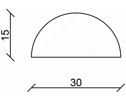 Dessin technique d''un profilé demi-rond avec les dimensions 15 et 30