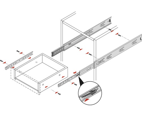 Illustration de coulisses de tiroir et instructions de montage