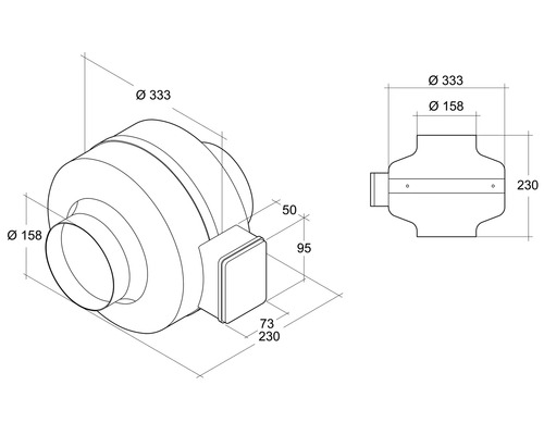 Dessin technique d''un ventilateur tubulaire avec dimensions
