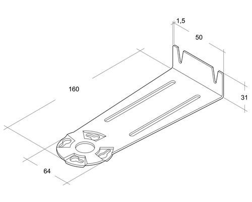 Zeichnung eines Befestigungswinkels mit Maßangaben