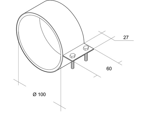 Rohrschelle mit den Maßen Durchmesser 100, 27 und 60