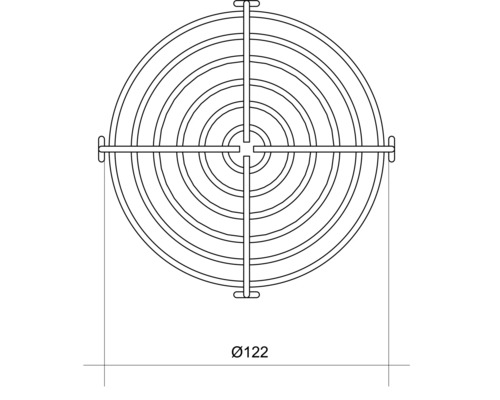 Dessin technique d''une grille de ventilateur d''un diamètre de 122 millimètres